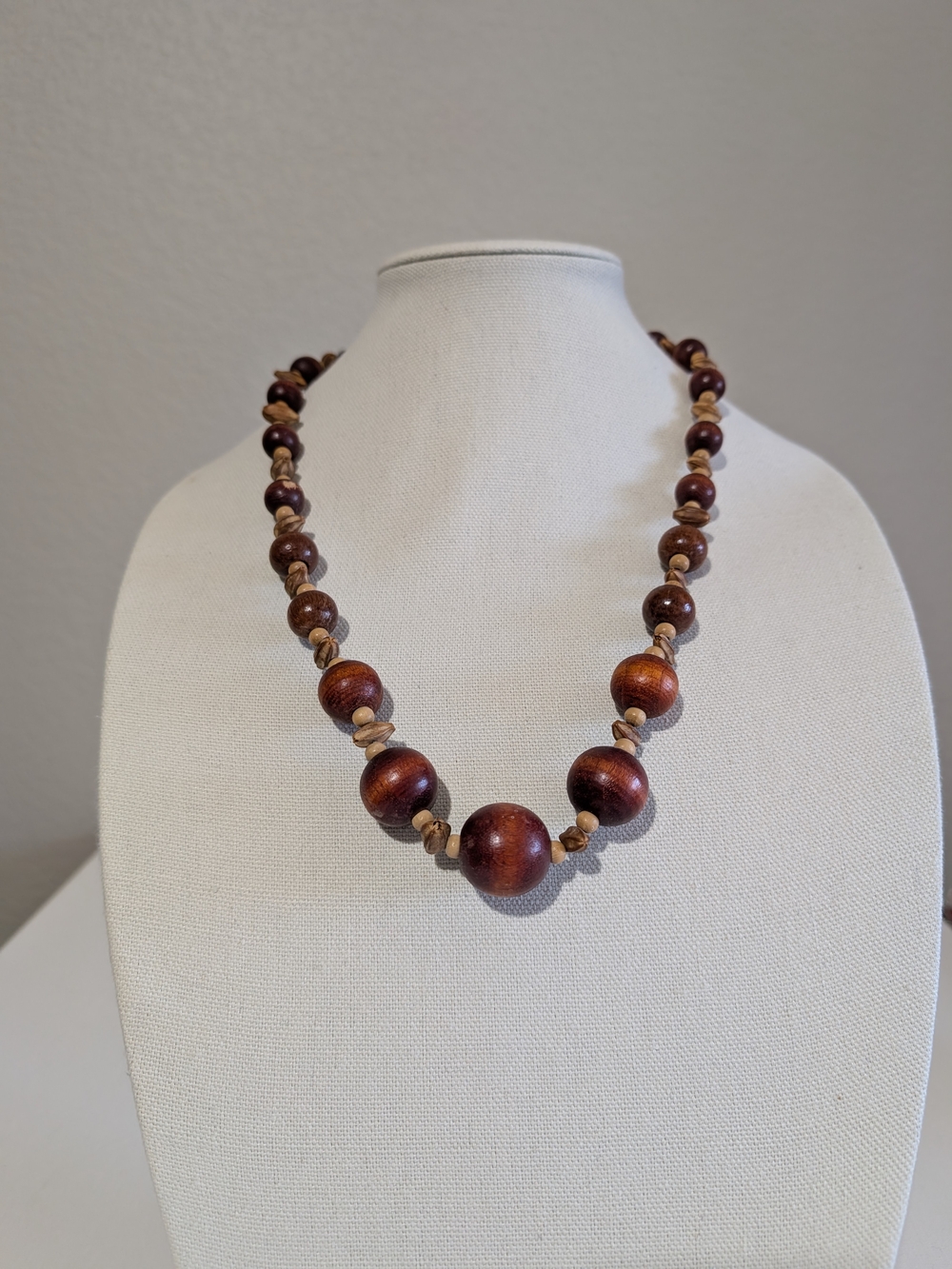 Handcrafted Brown Graduated Wooden Bead Necklace - Natural Beach Boho Style